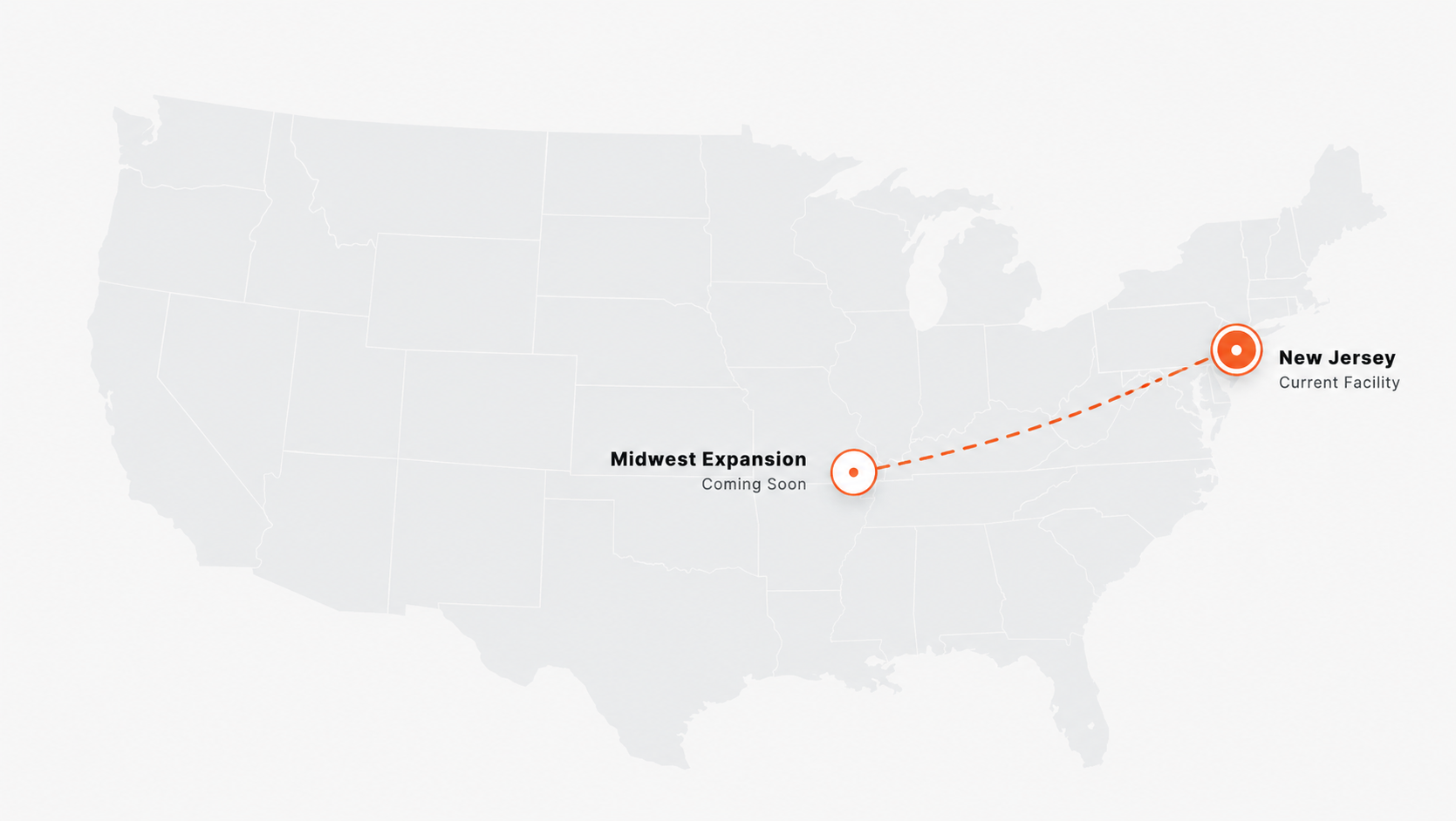 Map showing Ghost Ship's New Jersey home and future Midwest expansion