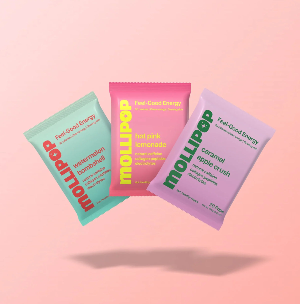 Mollipop product packaging and colorful lollipops