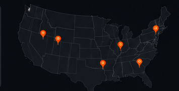 Map showing shipment activity across the United States